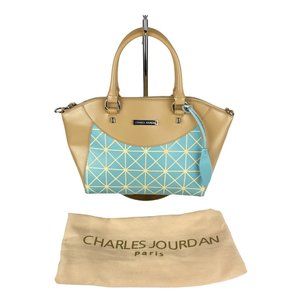 Charles Jourdan Lizzy  Etched Satchel Blue / Tan
